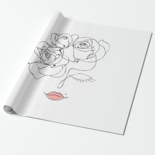 Papier Cadeau Chef De Fleurs Art, Line Art Femme Avec Fleurs,