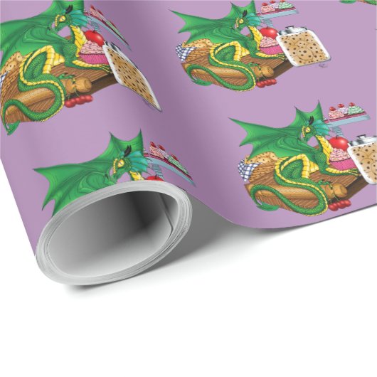 Papier Cadeau Chef pâtissier Dragon Vert (Coin rond)