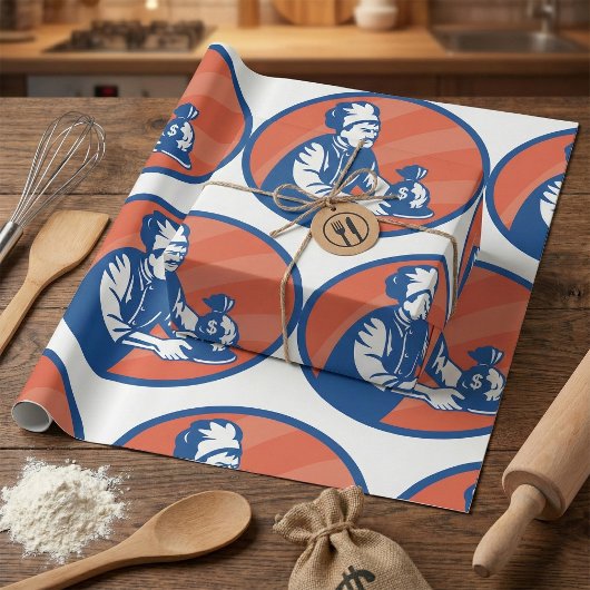 Papier Cadeau Chef tenant un sac d'argent Finance de restaurant 