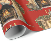 Papier Cadeau Cheminée victorienne confortable Motif de Noël (Coin rond)