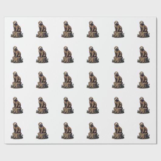 Papier Cadeau Chemise faune et flore Gravure Rétro de Paresseux  (Plat)