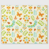 Papier Cadeau Chenille et fleurs mignonnes (Plat)