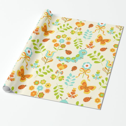 Papier Cadeau Chenille et fleurs mignonnes (Déroulé)