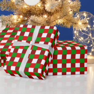 Papier Cadeau Chèque blanc vert motif carrelé Noël