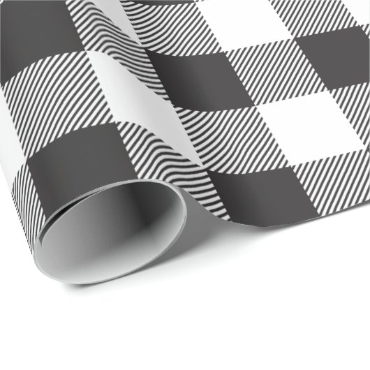 Papier Cadeau Chèque de bison noir et blanc Noël (Coin rond)