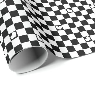 Papier Cadeau Chèque en noir et blanc avec détail du coeur