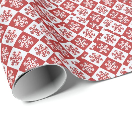 Papier Cadeau Chèque rouge/blanc motif flocon de neige Thunder_C (Coin rond)