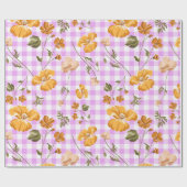 Papier Cadeau Chèques de bisons blancs pourpres et fleurs jaunes (Plat)