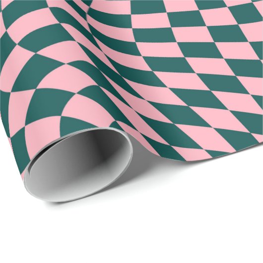 Papier Cadeau Chèques roses vertes de la Jungle rétro À damiers (Coin rond)