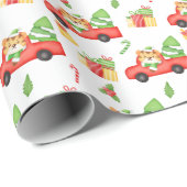 Papier Cadeau Cher Camion rouge rétro et Noël Tiger (Coin rond)