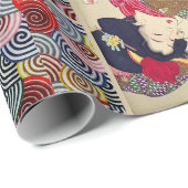 PAPIER CADEAU CHERCHANT LE TIRESOME, FEMME JAPONAISE AVEC CHAT B (Coin rond)