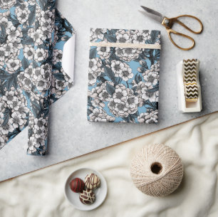 Papier Cadeau Cherry blossom in white and blue