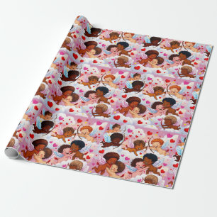 Papier Cadeau Cherub multiculturel Célébrant l'amour et la diver