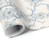 Papier Cadeau Chery blossom branches in blue and off white (Coin rond)