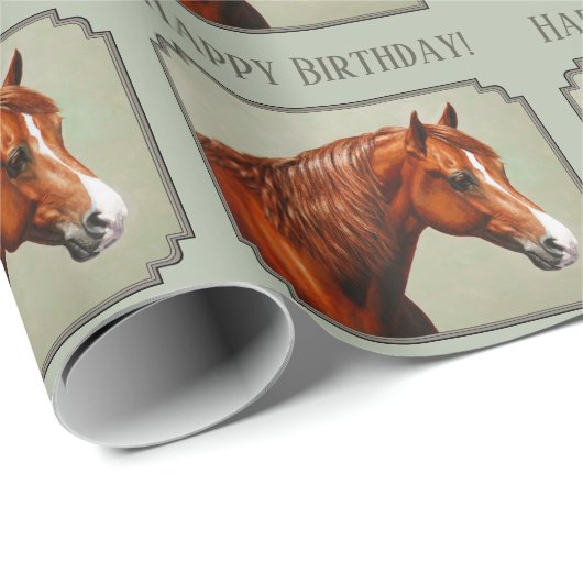 Papier Cadeau Chestnut Morgan Cheval Sage Vert (Coin rond)