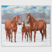 Papier Cadeau Chestnut Sorrel Quarter Chevaux En Neige (Plat)
