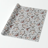 Papier Cadeau Cheval à bascule bébé gothique gris clair et rose (Déroulé)