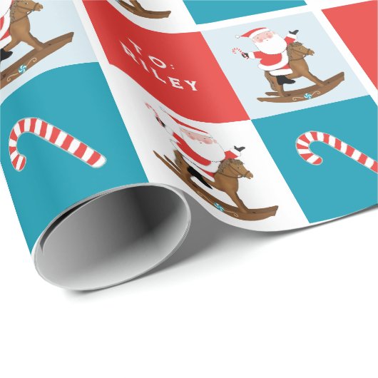 Papier Cadeau Cheval à bascule de Noël (Coin rond)