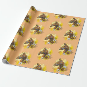 Papier Cadeau Cheval à main avec plantes et fleurs
