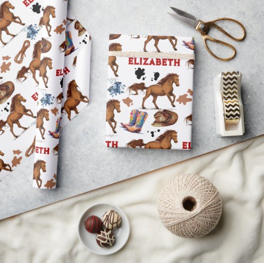 Papier Cadeau Cheval Anniversaire fille Cowgirl (Artisanat)