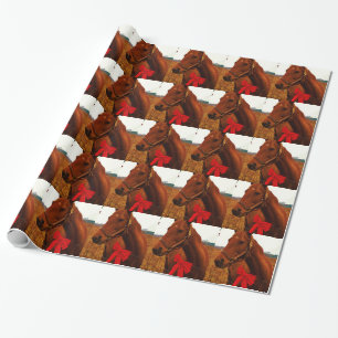 Papier Cadeau Cheval avec Bow rouge