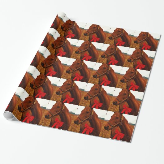 Papier Cadeau Cheval avec Bow rouge (Déroulé)