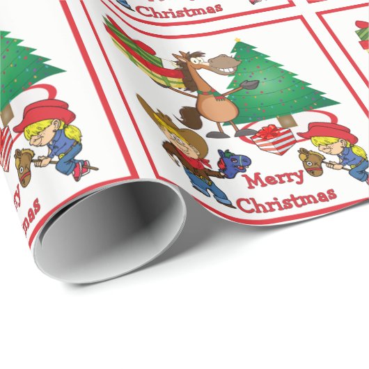 Papier Cadeau Cheval Avec Cadeaux Et Stick Cheval Enfants Envelo (Coin rond)