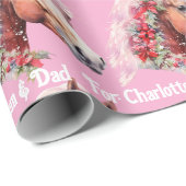Papier Cadeau Cheval avec rubans de Noël Ajouter le nom de fille (Coin rond)
