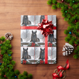 Papier Cadeau Cheval Avec Une Couronne De Noël