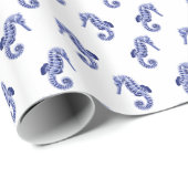 Papier Cadeau Cheval blanc bleu mignon (Coin rond)