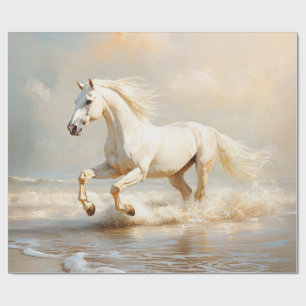 Papier Cadeau Cheval Blanc courir sur la plage