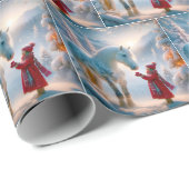 Papier Cadeau Cheval blanc de Noël (Coin rond)