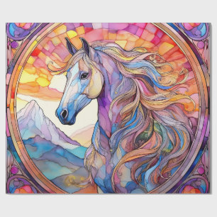 Papier Cadeau Cheval blanc en vitrail
