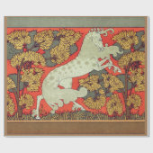 Papier Cadeau CHEVAL BLANC RAMPANT, ARBRES EN BOIS Art Nouveau (Plat)