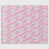 Papier Cadeau Cheval Blanc Rose fille d'anniversaire fille fille (Plat)