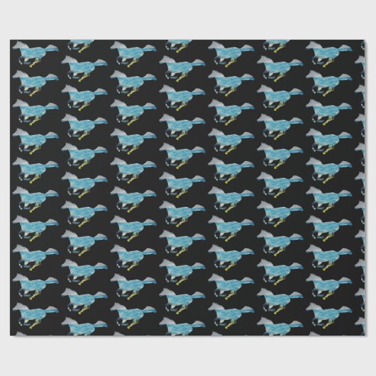 Papier Cadeau Cheval bleu (Plat)