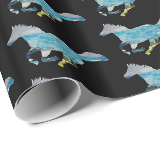 Papier Cadeau Cheval bleu (Coin rond)