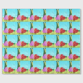 Papier Cadeau Cheval blond et Coeurs rose et rouge (Plat)