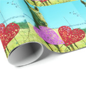 Papier Cadeau Cheval blond et Coeurs rose et rouge (Coin rond)