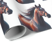 Papier Cadeau Cheval Brown de Noël Daté (Coin rond)