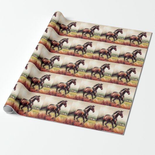 Papier Cadeau Cheval Brown de Noël Daté (Déroulé)