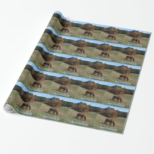Papier Cadeau cheval Brown, personnalisé avec nom (Déroulé)