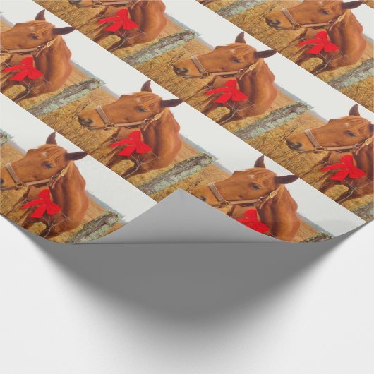 Papier Cadeau Cheval Brown Red Bow (Coin)