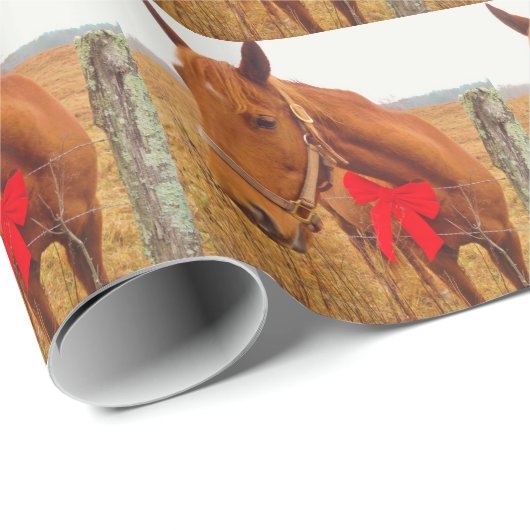 Papier Cadeau Cheval Brown Red Bow (Coin rond)