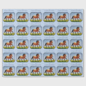 Papier Cadeau Cheval Buckskin courant bleu clair (Plat)