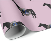 Papier Cadeau cheval, chaussure de cheval et ruban bleu (Coin rond)