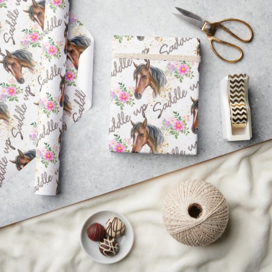 Papier Cadeau Cheval Cure Elégant Blanc Anniversaire Fille Cowgi (Artisanat)