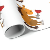 Papier Cadeau Cheval de baie drôle buvant du vin rouge (Coin rond)