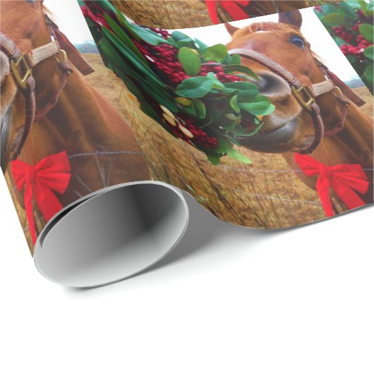 Papier Cadeau Cheval de baiser sous Mistletoe (Coin rond)