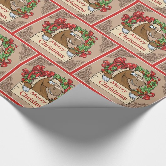 Papier Cadeau Cheval de bande dessinée avec le signe de Joyeux (Coin)